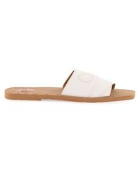 Chloé - White Cotton Slides Woody Sandals - Lyst