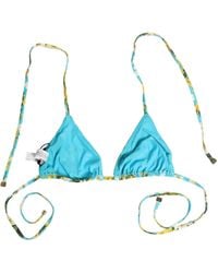 Dolce & Gabbana - Blue Floral Print Nylon Halter Bikini Top Swimwear - Lyst