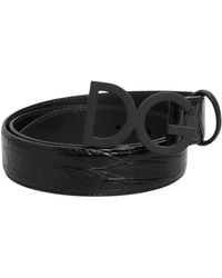 Dolce & Gabbana - Black Exotic Leather Metal Logo Buckle Belt - Lyst