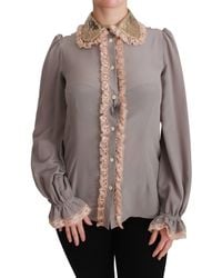 Dolce & Gabbana - Silk Gold Sequin Lace Blouse Shirt - Lyst