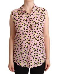 Love Moschino - Sleeveless Leopard Print Polo Top - Lyst
