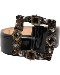 Dolce & Gabbana - Black Leather Crystal Metal Buckle Belt - Lyst