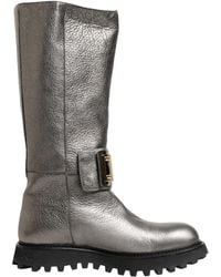 Dolce & Gabbana - Metallic Silver Leather Mid Calf Boots Shoes - Lyst