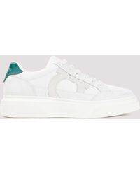 Ferragamo - Off White And Green Cassina Suede Leather Sneakers - Lyst