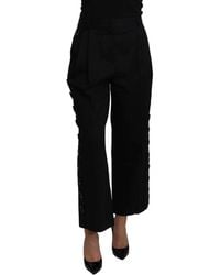 Dolce & Gabbana - Black High Waist Cropped Cotton Stretch Pants - Lyst