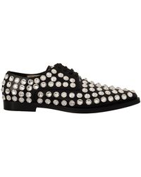 Dolce & Gabbana - Black Leather Crystals Lace Up Formal Shoes - Lyst