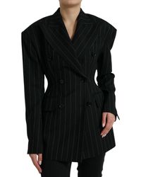 Dolce & Gabbana - Striped Wool Doublebreasted Coat Jacket - Lyst