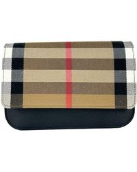 Burberry - Small Leather Madison Crossbody Check Bag Canvas - Lyst