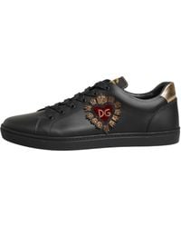 Dolce & Gabbana - Black Leather Heart Embellished Sneakers Shoes - Lyst
