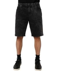 Dolce & Gabbana - Black Cotton Mid Waist Denim Men Bermuda Short - Lyst
