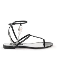 Dolce & Gabbana - Patent Leather Thong Sandals With Padlock - Lyst