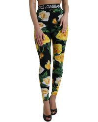 Dolce & Gabbana - Black Floral Nylon High Waist Leggings Pants - Lyst