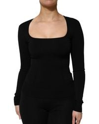 Dolce & Gabbana - Black Square Neck Long Sleeves Pullover Top - Lyst