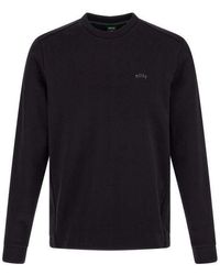BOSS - Black Cotton Logo Details Sweatshirt - Lyst