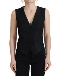 Dolce & Gabbana - Black Brocade Button Down Sleeveless Vest Top - Lyst