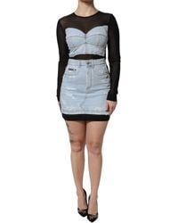Dolce & Gabbana - Black Blue Long Sleeves Denim Mini Dress - Lyst