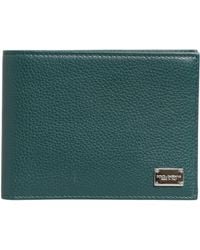 Dolce & Gabbana - Green Leather Dg Logo Plaque Bifold Card Holder Wallet - Lyst