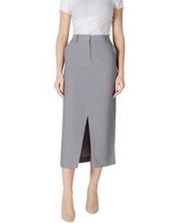 Ichi - Gray Polyester Long Skirt - Lyst