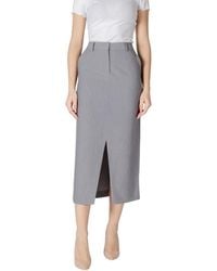 Ichi - Gray Polyester Long Skirt - Lyst