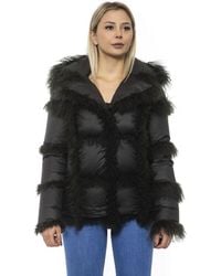 MR & MRS - Black Poly Jacket With Lamb Fur Hood For - Lyst