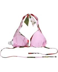 Dolce & Gabbana - Pink Floral Print Triangle Beachwear Bikini Top - Lyst