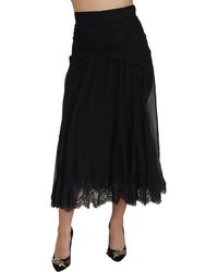Dolce & Gabbana - Elegant High-Waist Midi Silk-Blend Skirt - Lyst