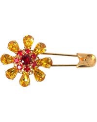 Dolce & Gabbana - Gold Brass Floral Crystal Jewelry Brooch Pin - Lyst