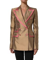 Dolce & Gabbana - Gold Silk Double Breasted Coat Blazer Jacket - Lyst