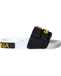 Dolce & Gabbana - White Black Logo Beachwear Flats Sandals Shoes - Lyst