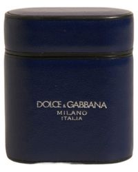 Dolce & Gabbana - Blue Leather Logo Print Flip Holder Airpods Case - Lyst