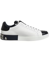 Dolce & Gabbana - White Black Leather Portofino Sneaker Shoes - Lyst
