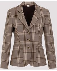 Gucci - Beige Brown Horsebit Check Wool Jacket - Lyst