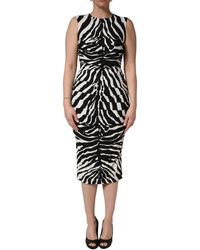 Dolce & Gabbana - Zebra Cady Calf Length Dress And Viscose Elastane - Lyst