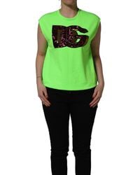 Dolce & Gabbana - Neon Green Dg Sequined Sleeveless Jersey Top - Lyst