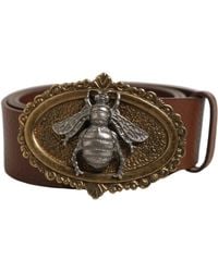 Dolce & Gabbana - Brown Leather Bee Accent Metal Buckle Belt - Lyst