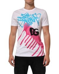 Dolce & Gabbana - White Graphic Print Cotton Crew Neck T - Lyst