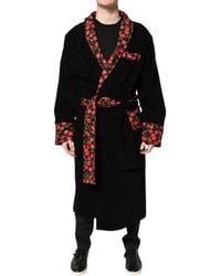 Dolce & Gabbana - Black Cherry Print Wrap Robe Men Coat Jacket - Lyst