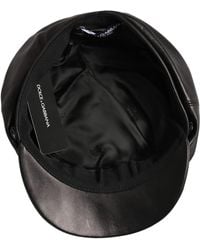 Dolce & Gabbana - Black Lambskin Leather Newsboy Capello Hat - Lyst