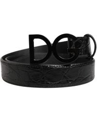 Dolce & Gabbana - Exotic Leather Logo Buckle Belt Caiman - Lyst