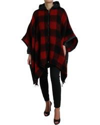 Dolce & Gabbana - Black Red Buffalo Check Hooded Poncho Jacket - Lyst