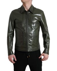 Dolce & Gabbana - Leather Collared Biker Full Zip Jacket - Lyst
