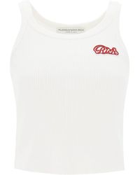 Alessandra Rich - Ribbed Tank Top With Logo Patch - Lyst