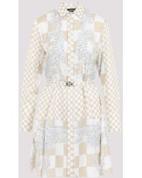 Versace - Light Sand Beige Silk Damier Print Twill Dress - Lyst