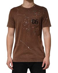 Dolce & Gabbana - Brown Splash Color Cotton Crew Neck T - Lyst