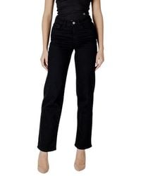 Ichi - Black Cotton Relaxed Fit Jeans - Lyst