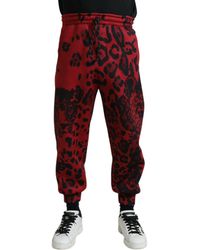 Dolce & Gabbana - Red Black Leopard Print Stretch Jogger Pants - Lyst