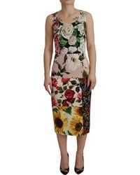 Dolce & Gabbana - Patchwork Floral Midi Sheath Dress - Lyst