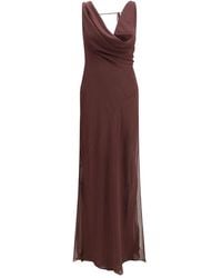 ANDAMANE - Brown Silk Long Dress - Lyst
