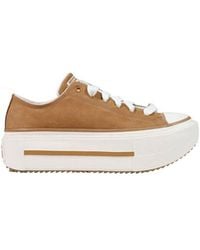 Converse - Beige Leather Platform Sneakers - Lyst