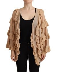 Aniye By - Beige Ruffle Long Sleeves Open Front Cardigan Sweater - Lyst